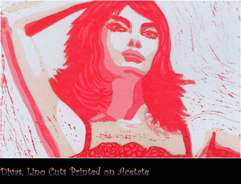 Divas, Lino Cuts Printed on Coloured Acetate